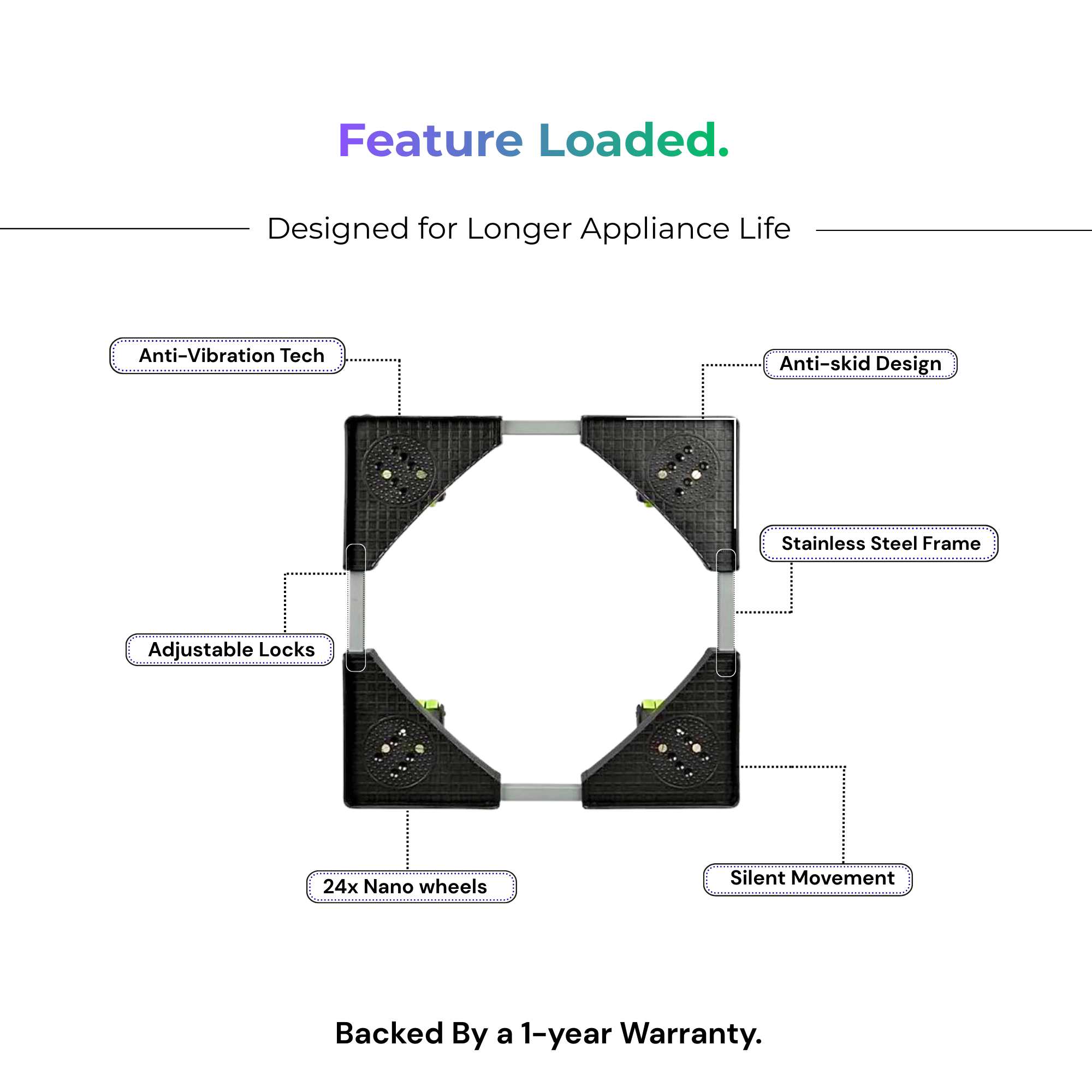 Homesoul Stainless Steel Adjustable 24 Wheels Heavy Duty Stand/Trolley for Front & Top Load Washing Machine/Refrigerator/Dishwasher with 300 KG Capacity for 7-9 kg Appliances