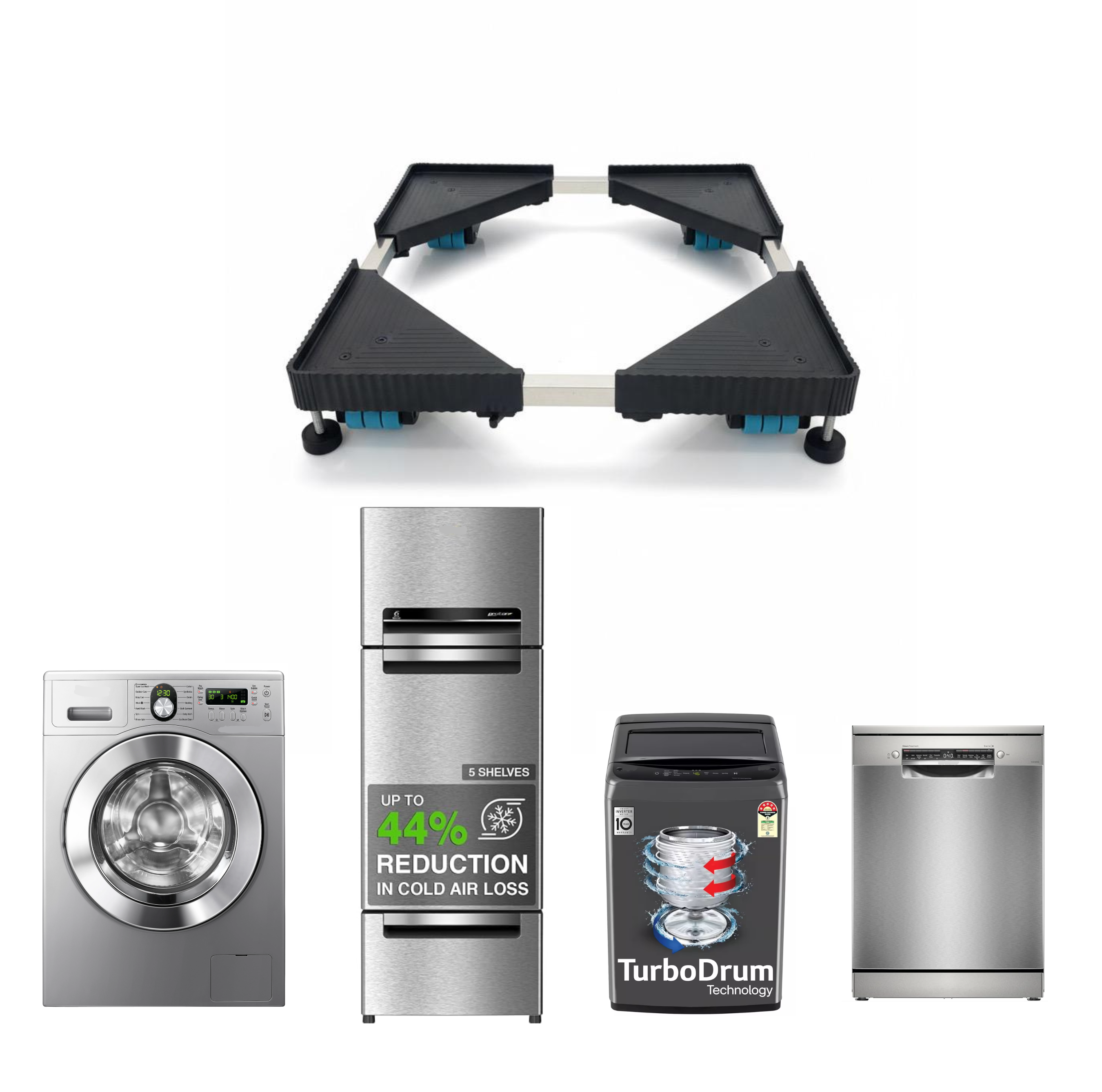 Homesoul Stainless Steel Adjustable 24 Wheels Heavy Duty Stand/Trolley for Front & Top Load Washing Machine/Refrigerator/Dishwasher with 300 KG Capacity for 7-9 kg Appliances